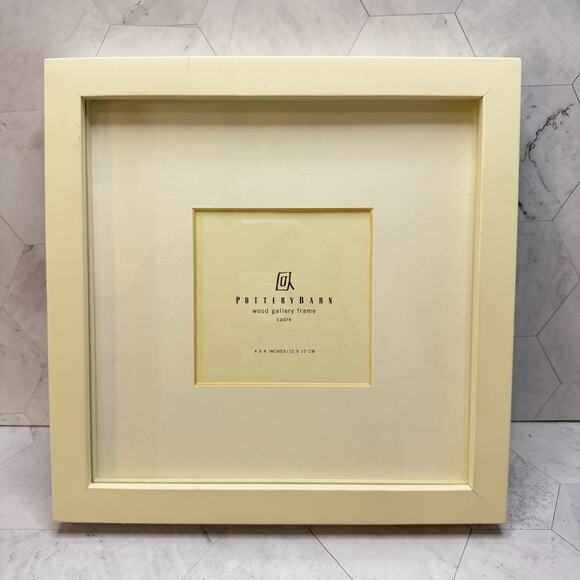 Pottery Barn Other - Pottery Barn Wood Gallery Picture Frame Cadre 4x4" Off White Mat Tabletop 12x12"